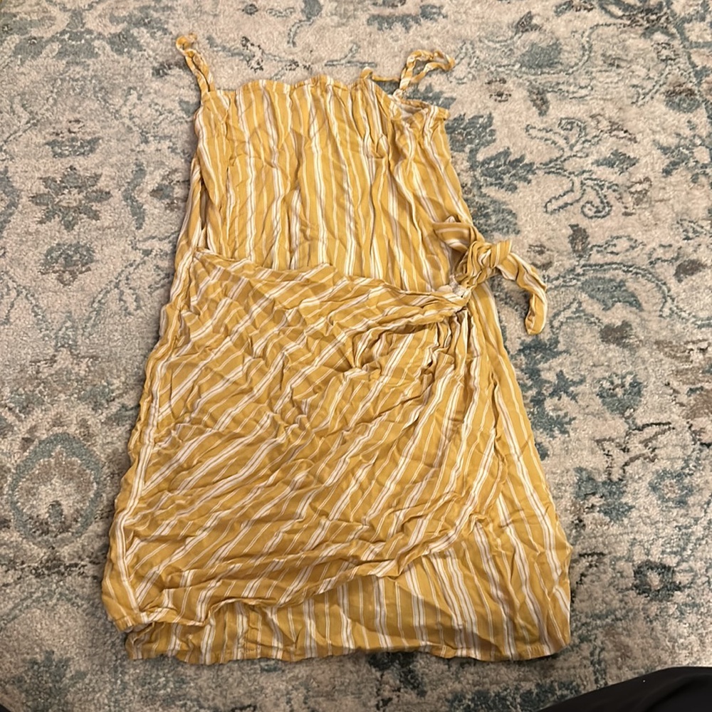 Yellow & White Stripped Dress with Tie